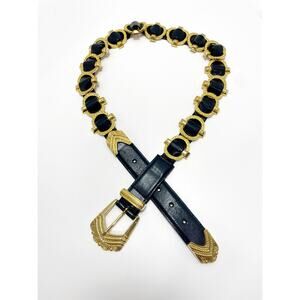 The Icing Black Gold Leather Hardware Belt Medium    Vintage
